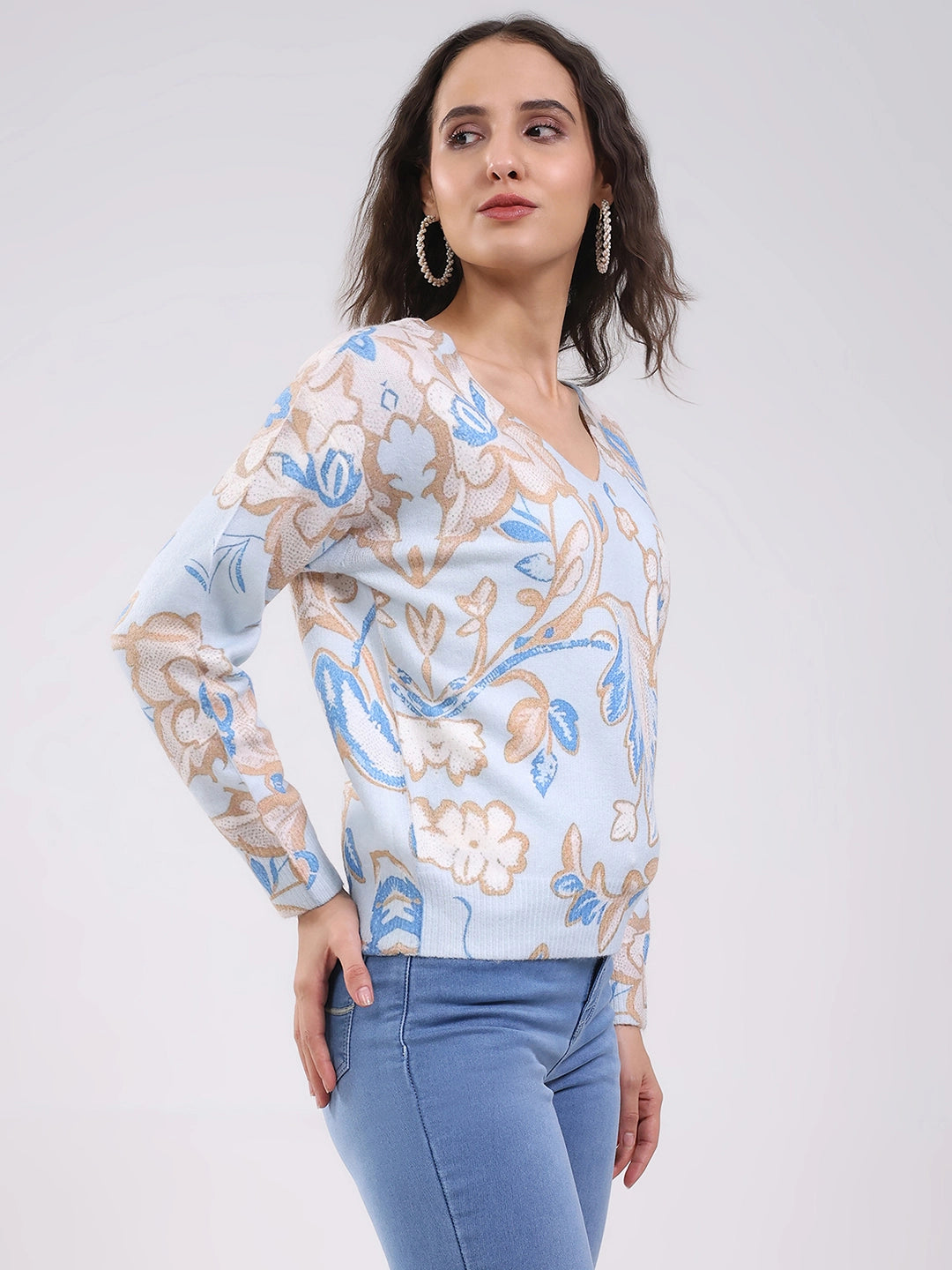 Sky Blue Floral Winter Pullover - Global Republic