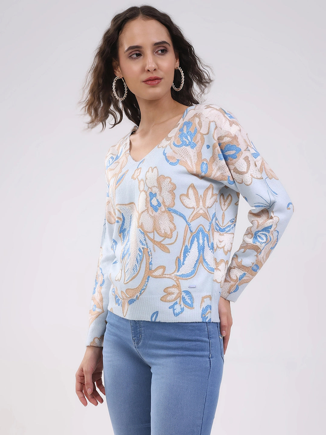 Sky Blue Floral Winter Pullover - Global Republic