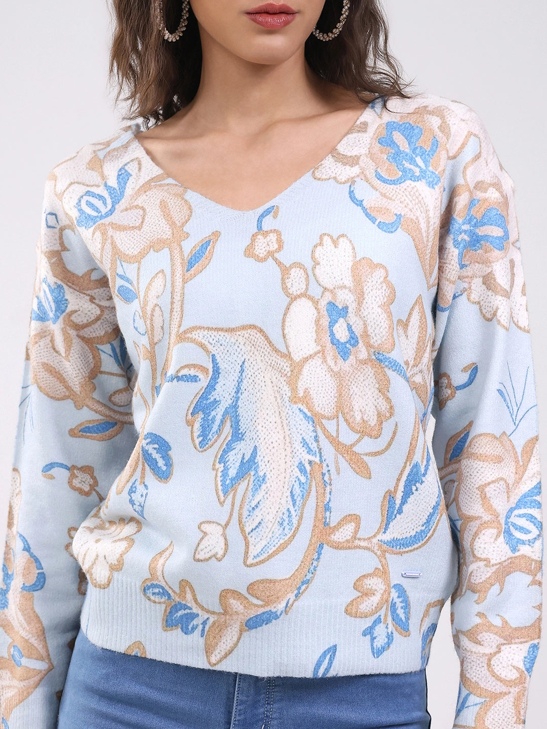 Sky Blue Floral Winter Pullover - Global Republic