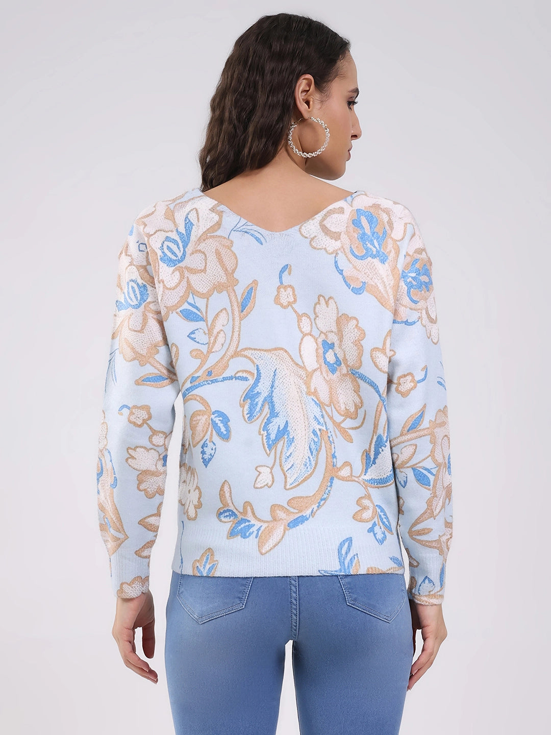 Sky Blue Floral Winter Pullover - Global Republic