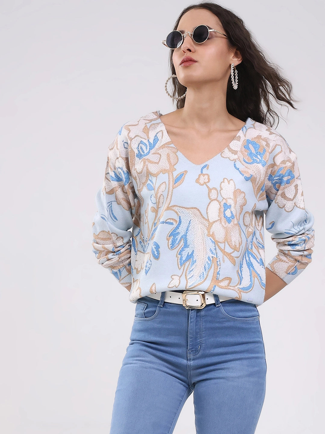 Sky Blue Floral Winter Pullover - Global Republic