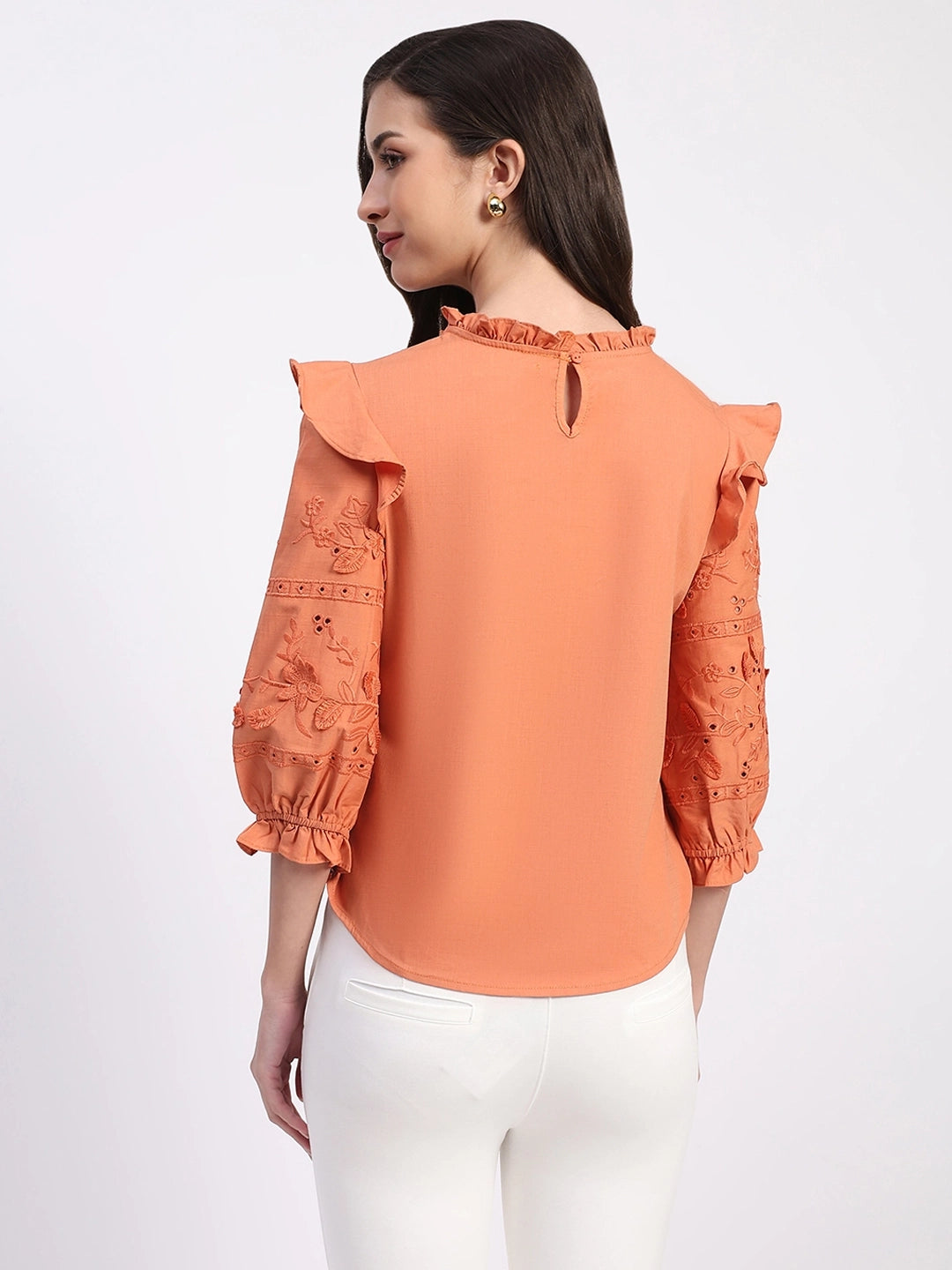 Rust Embroidered Cotton Blouson Top - Global Republic