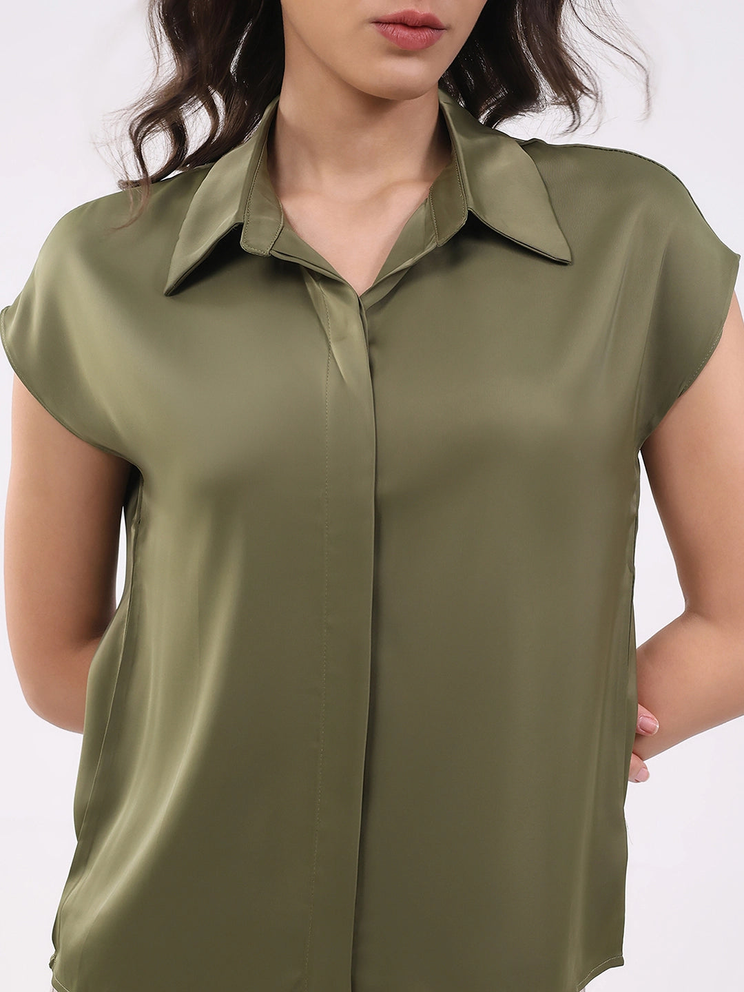 Olive Satin Formal Shirt - Global Republic