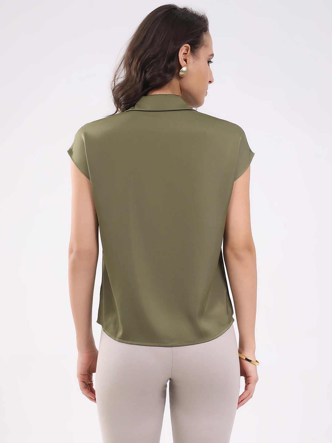 Olive Satin Formal Shirt - Global Republic