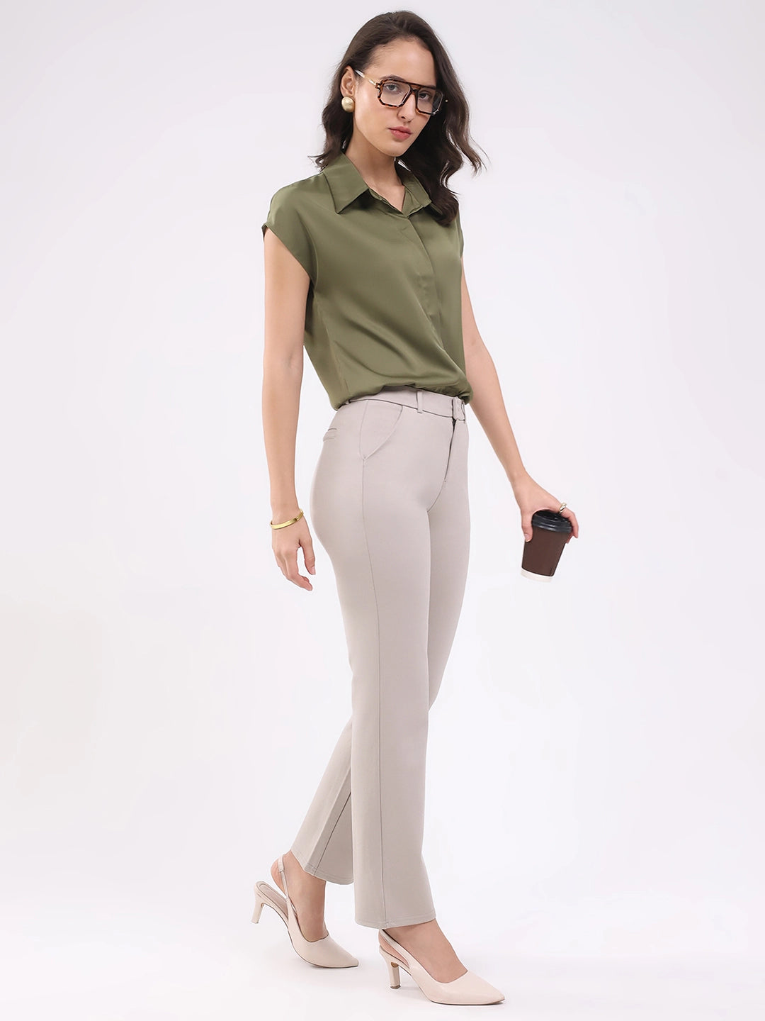 Olive Satin Formal Shirt - Global Republic