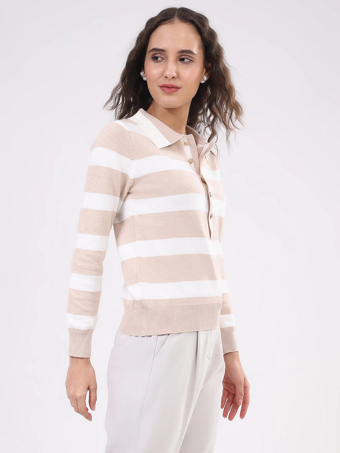 Beige Wool Blend Striped Pullover - Global Republic