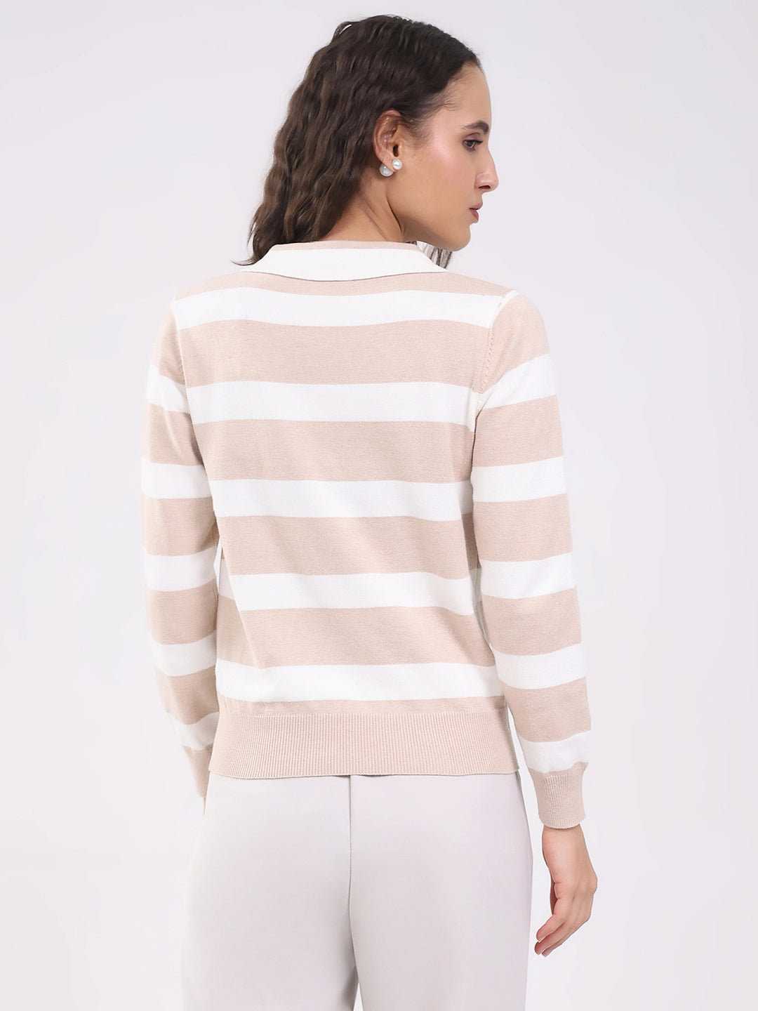 Beige Wool Blend Striped Pullover - Global Republic