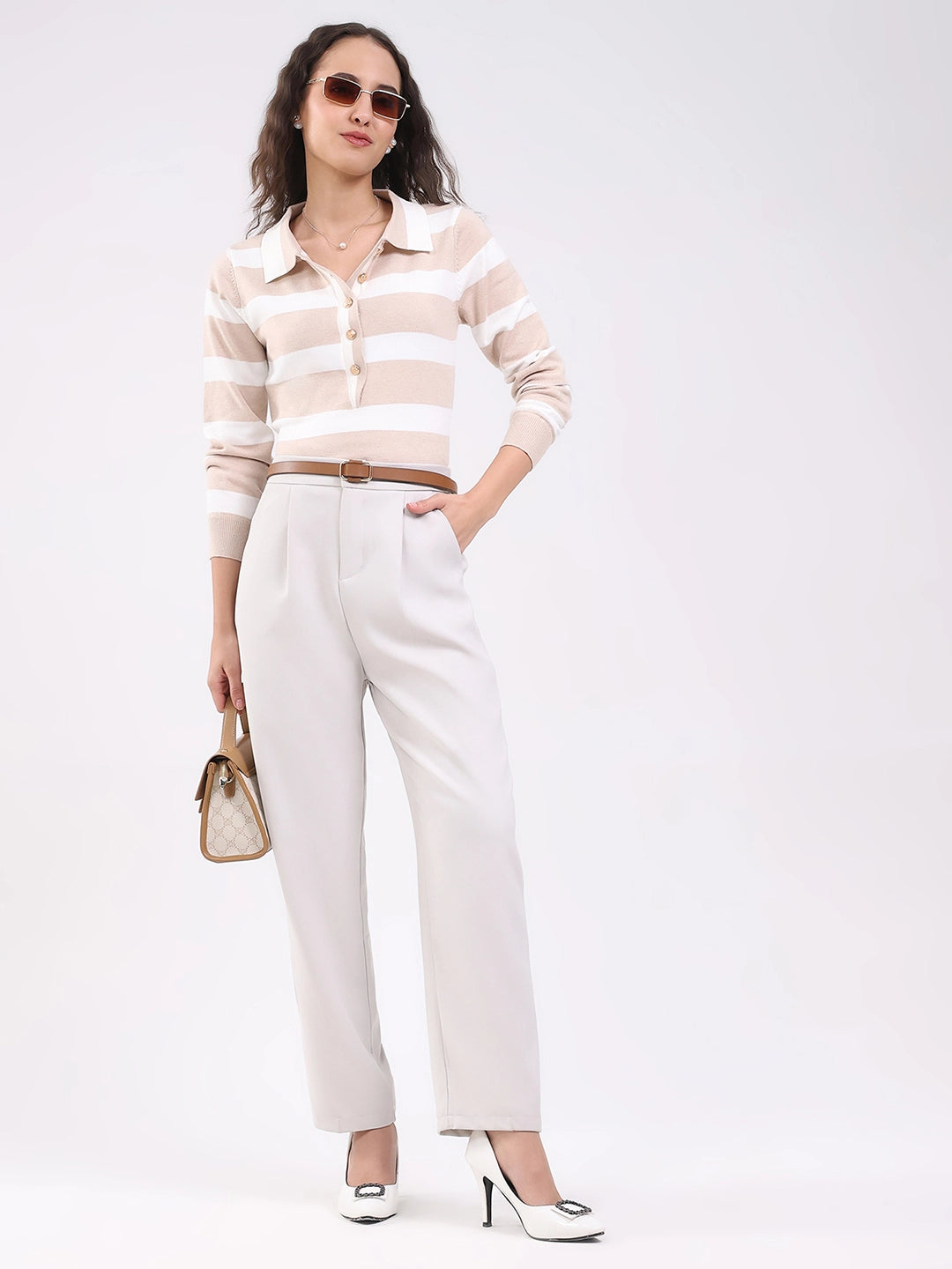 Beige Wool Blend Striped Pullover - Global Republic