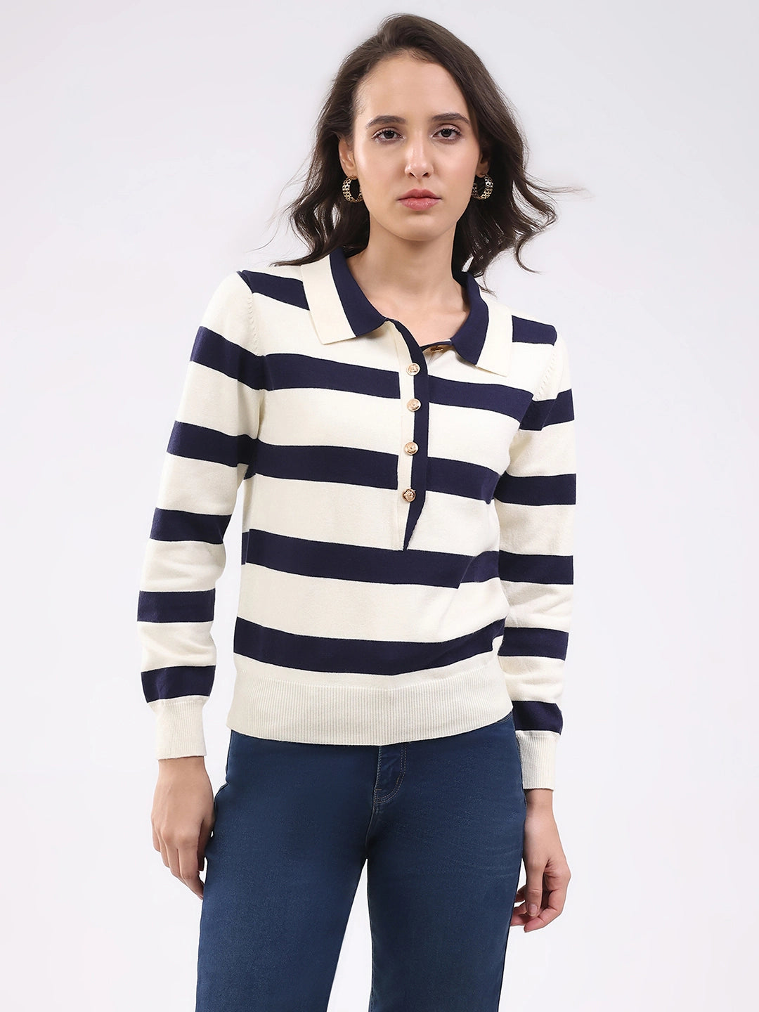 Navy Wool Blend Striped Pullover - Global Republic