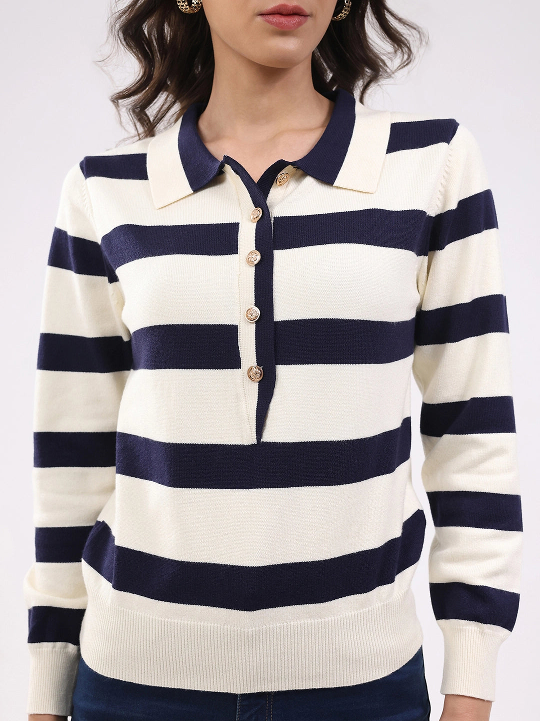 Navy Wool Blend Striped Pullover - Global Republic