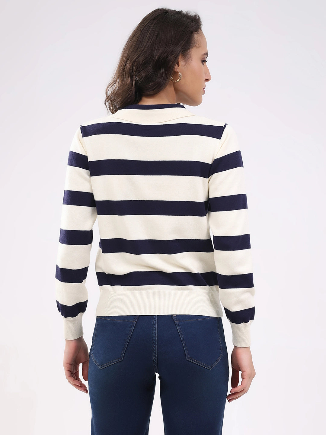 Navy Wool Blend Striped Pullover - Global Republic
