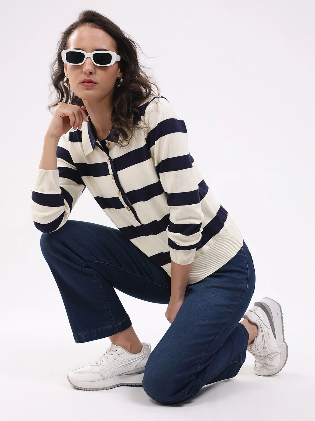 Navy Wool Blend Striped Pullover - Global Republic