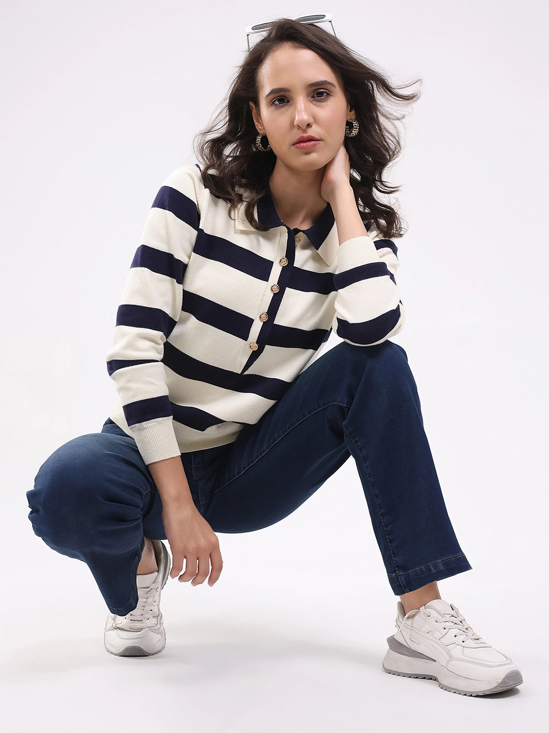 Navy Wool Blend Striped Pullover - Global Republic