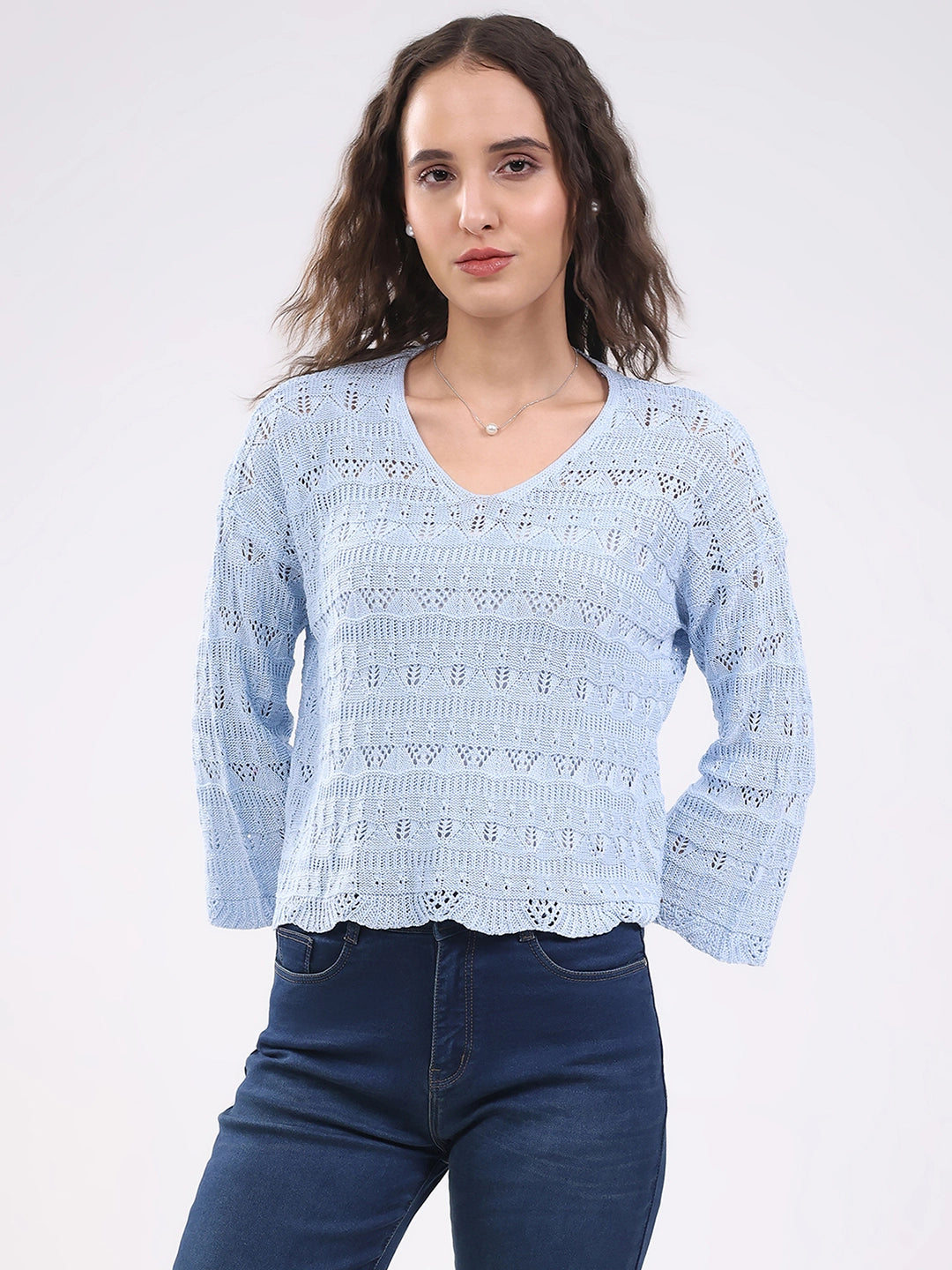 Blue Crochet Bell Sleeve Top - Global Republic