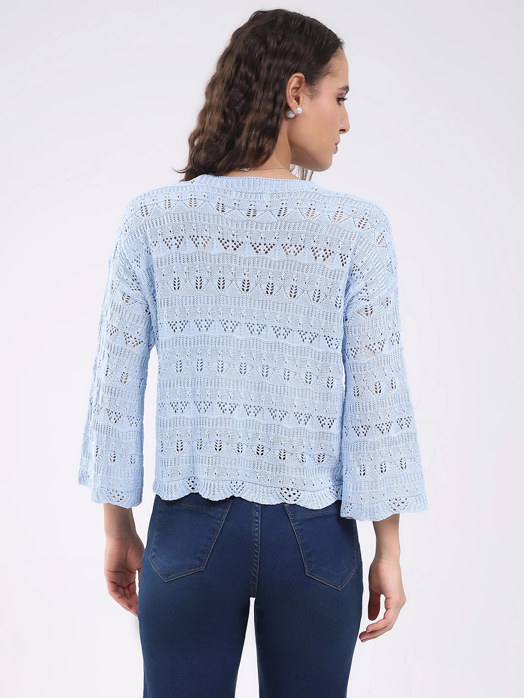 Blue Crochet Bell Sleeve Top - Global Republic