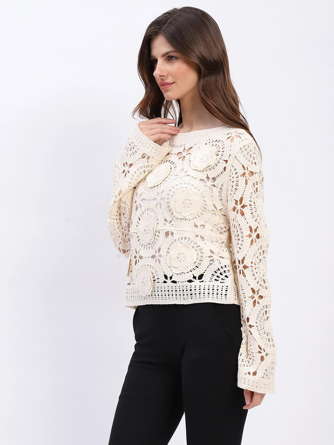 Floral Crochet Woven Top - Global Republic