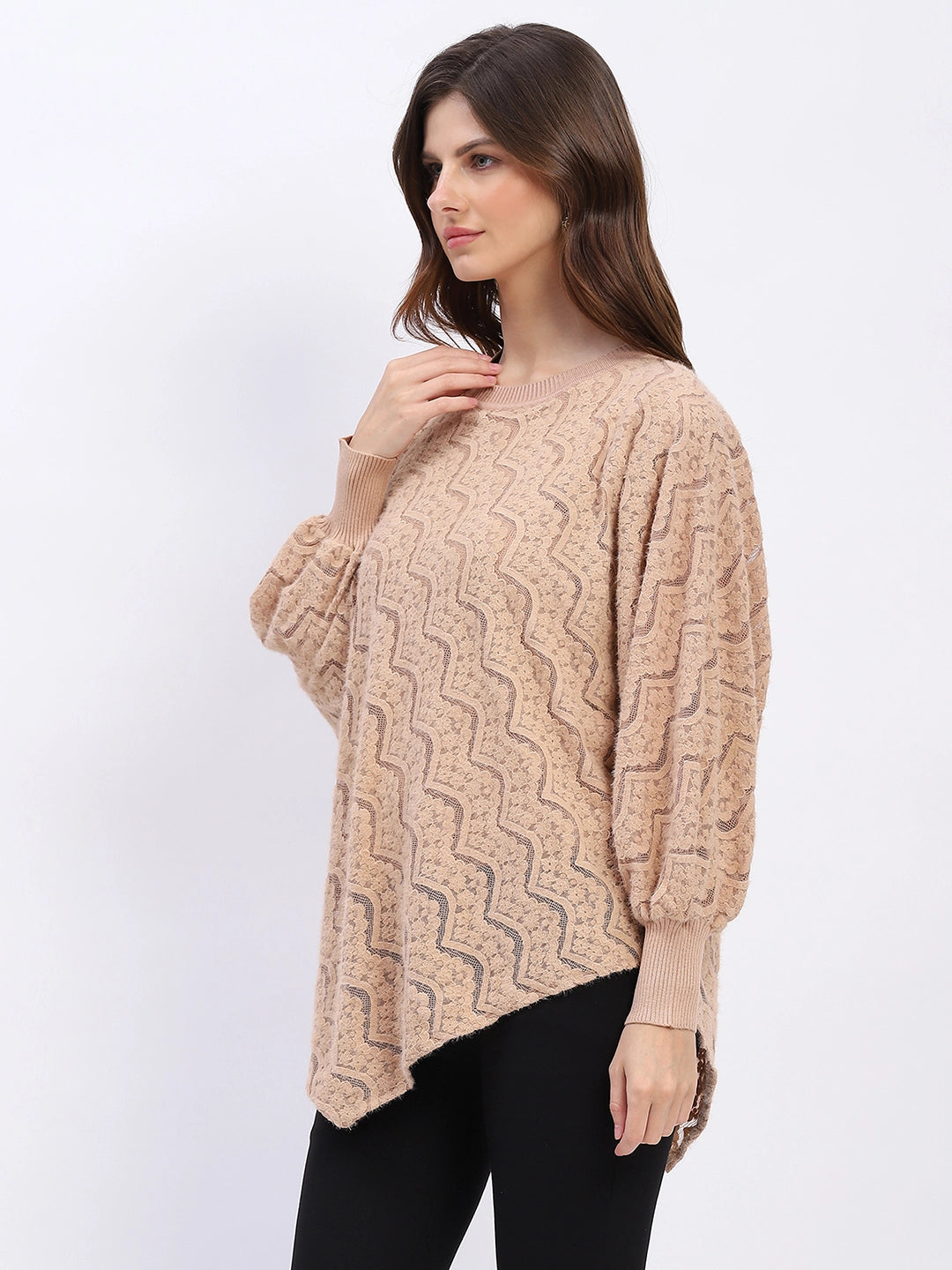 Elegant Lace-Textured Knit Poncho - Global Republic