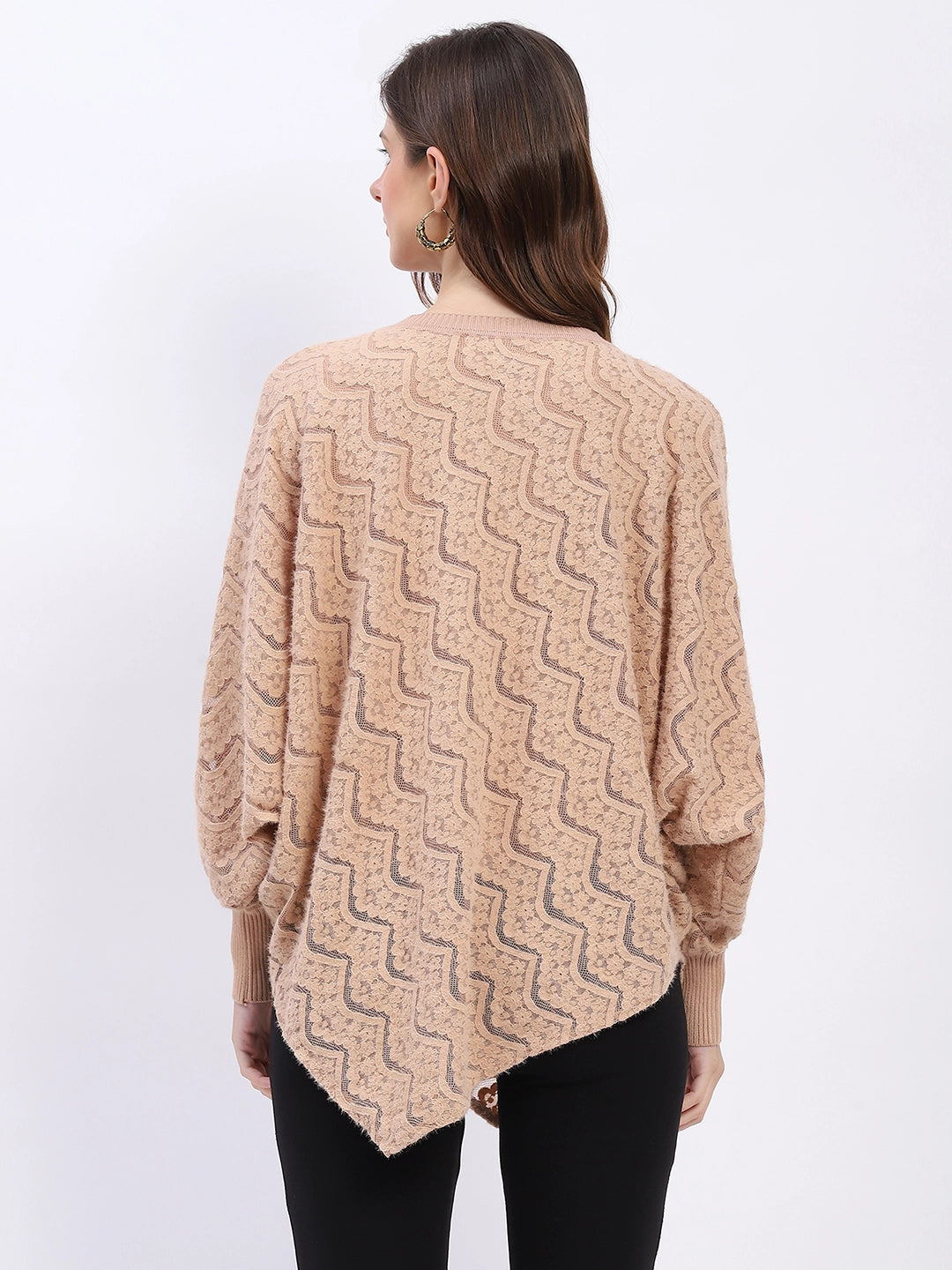 Elegant Lace-Textured Knit Poncho - Global Republic