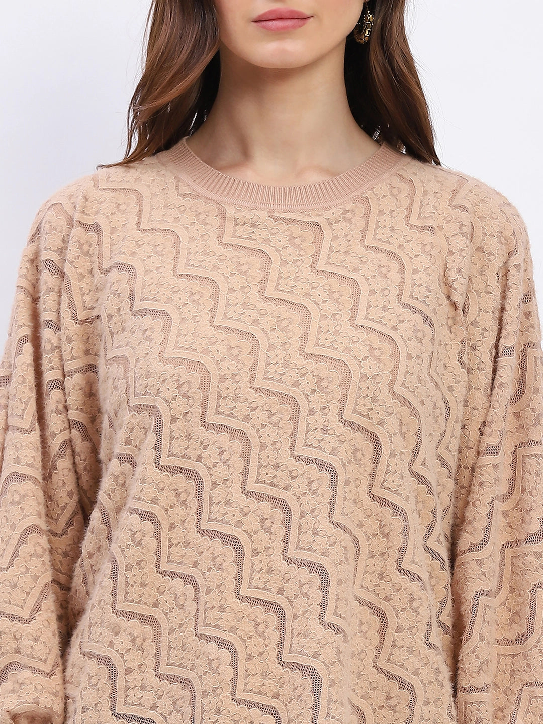 Elegant Lace-Textured Knit Poncho - Global Republic