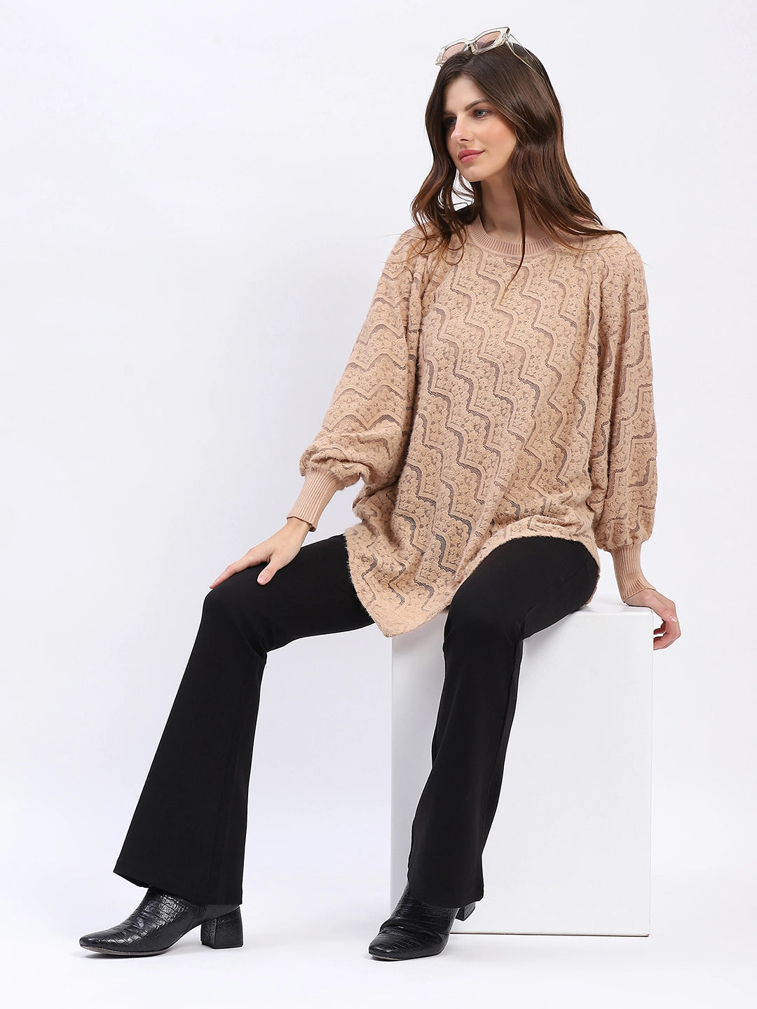 Elegant Lace-Textured Knit Poncho - Global Republic