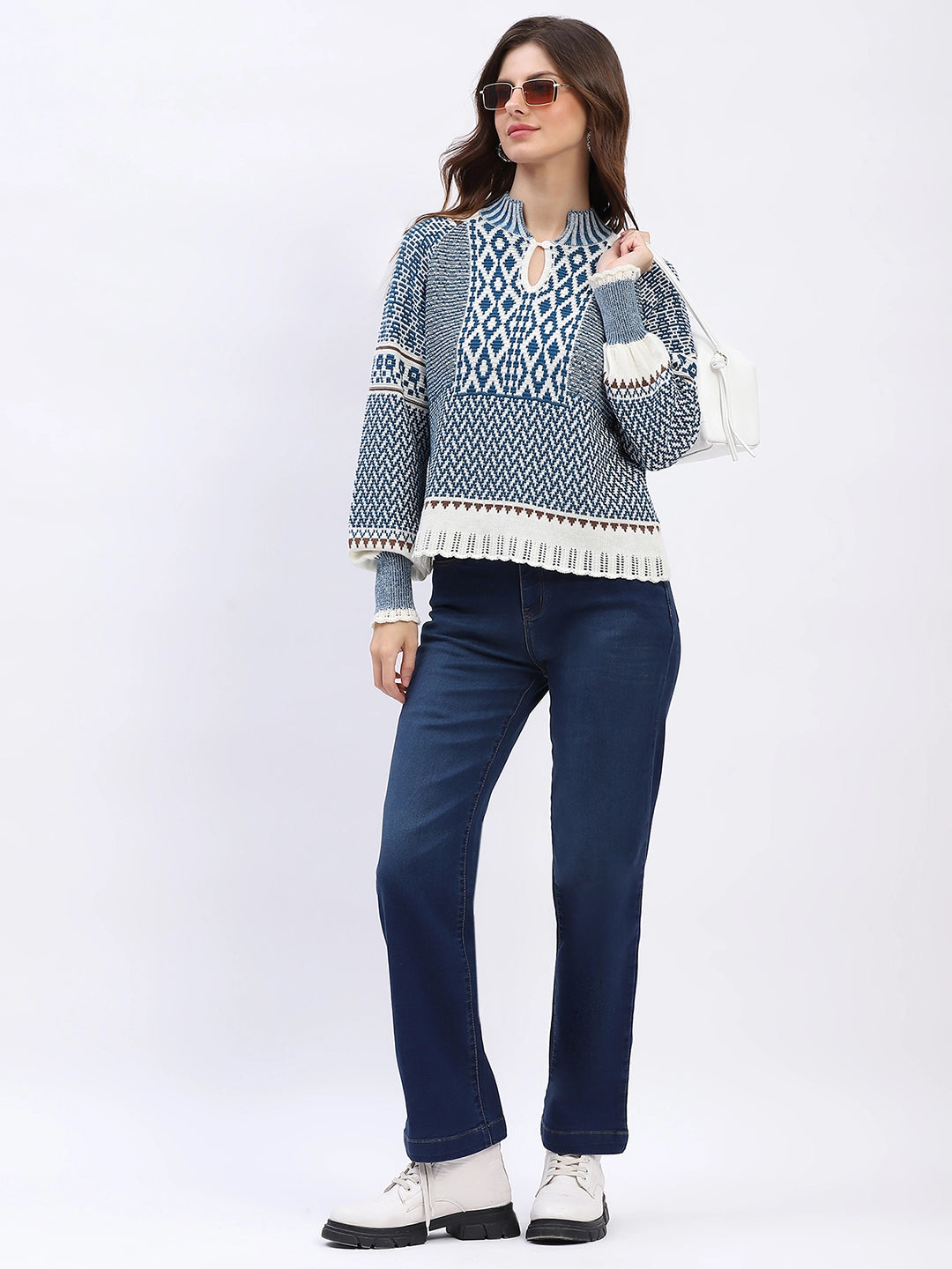 Woven Blue Wool Blend Pullover - Global Republic