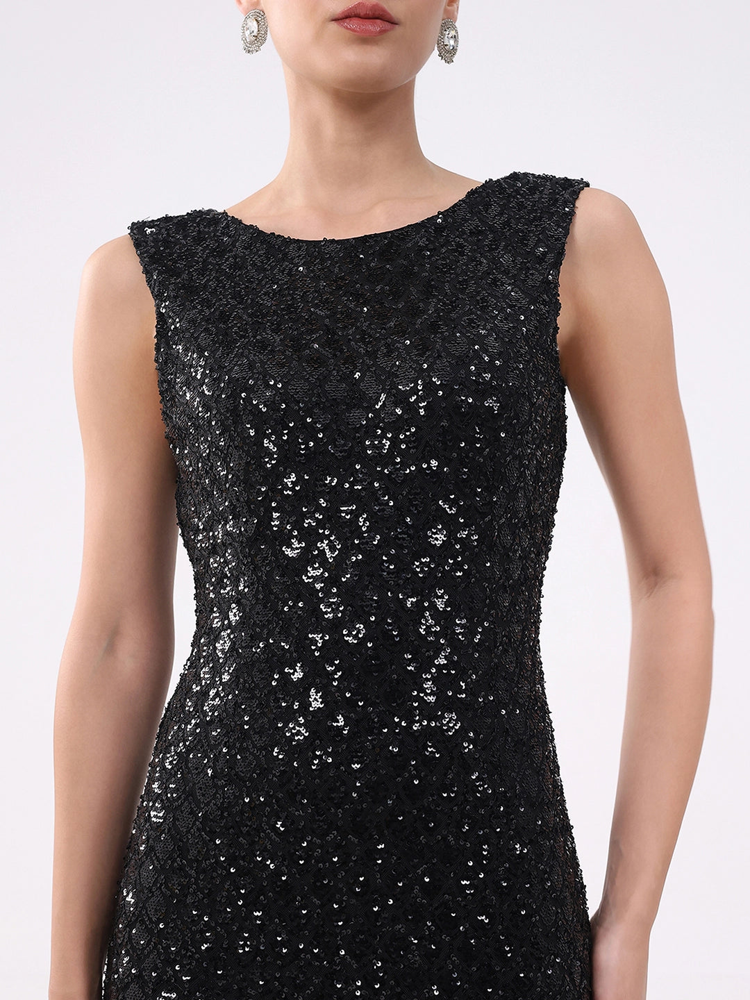 Black Sequined Stretch Sheath Dress - Global Republic