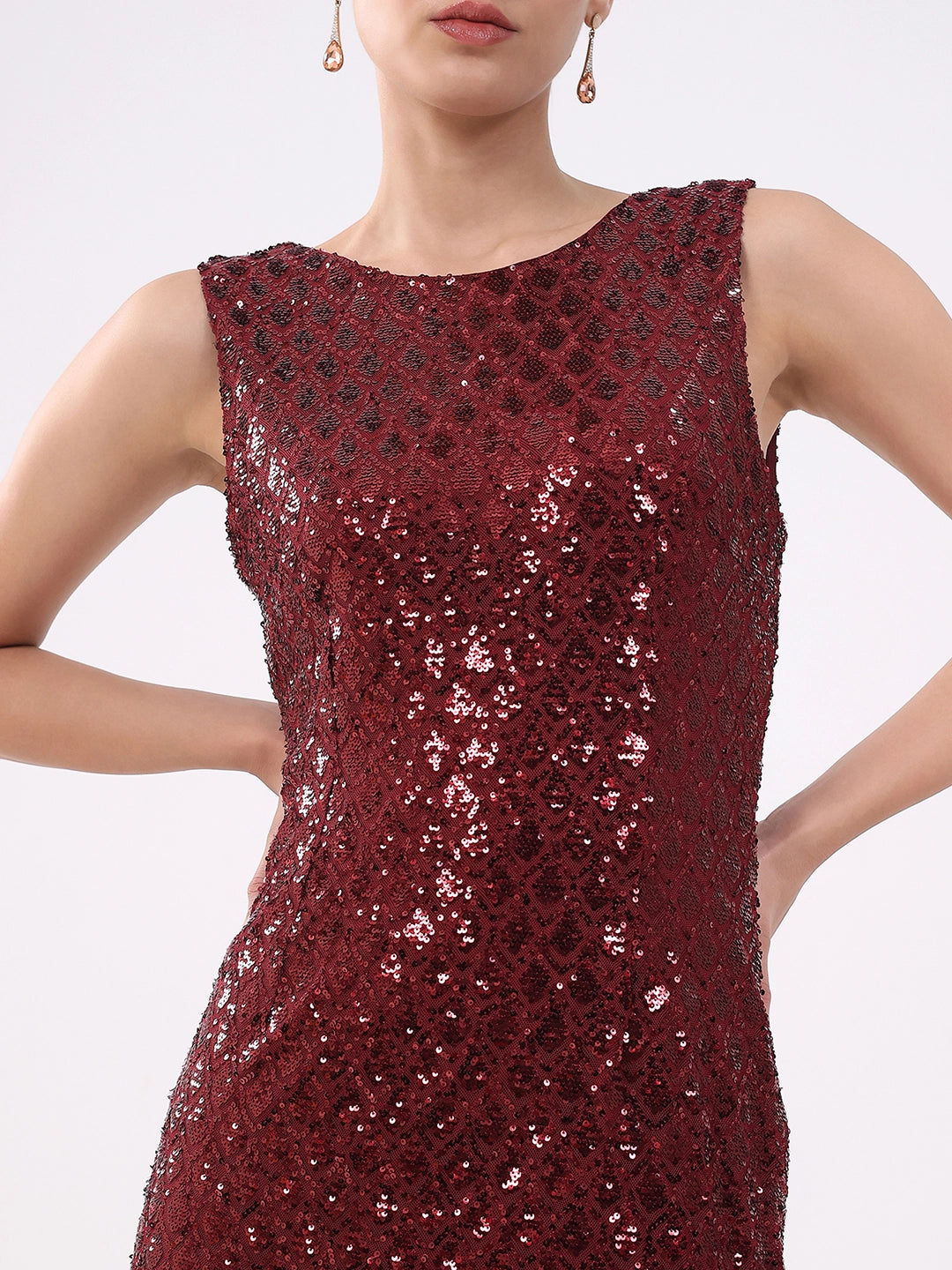 Wine Sequined Stretch Sheath Dress - Global Republic