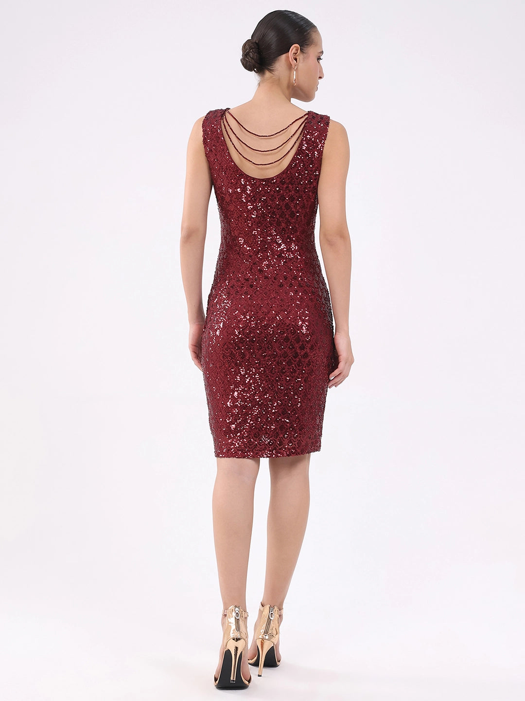 Wine Sequined Stretch Sheath Dress - Global Republic