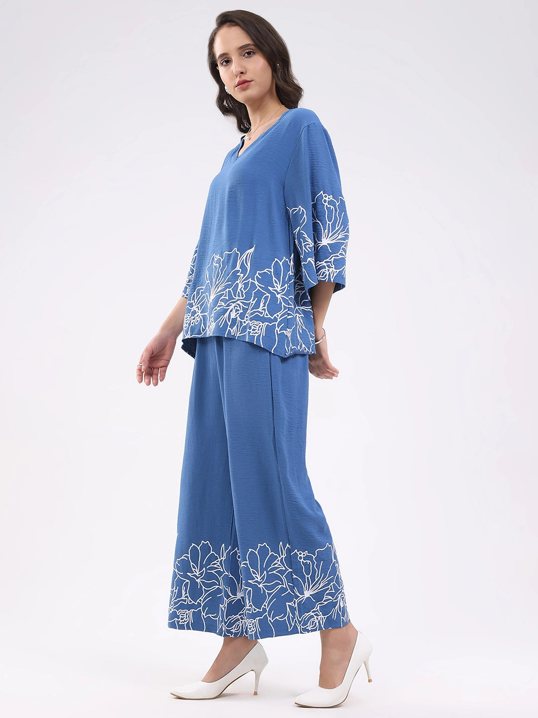 Blue Printed Rayon Blend Loungewear - Global Republic