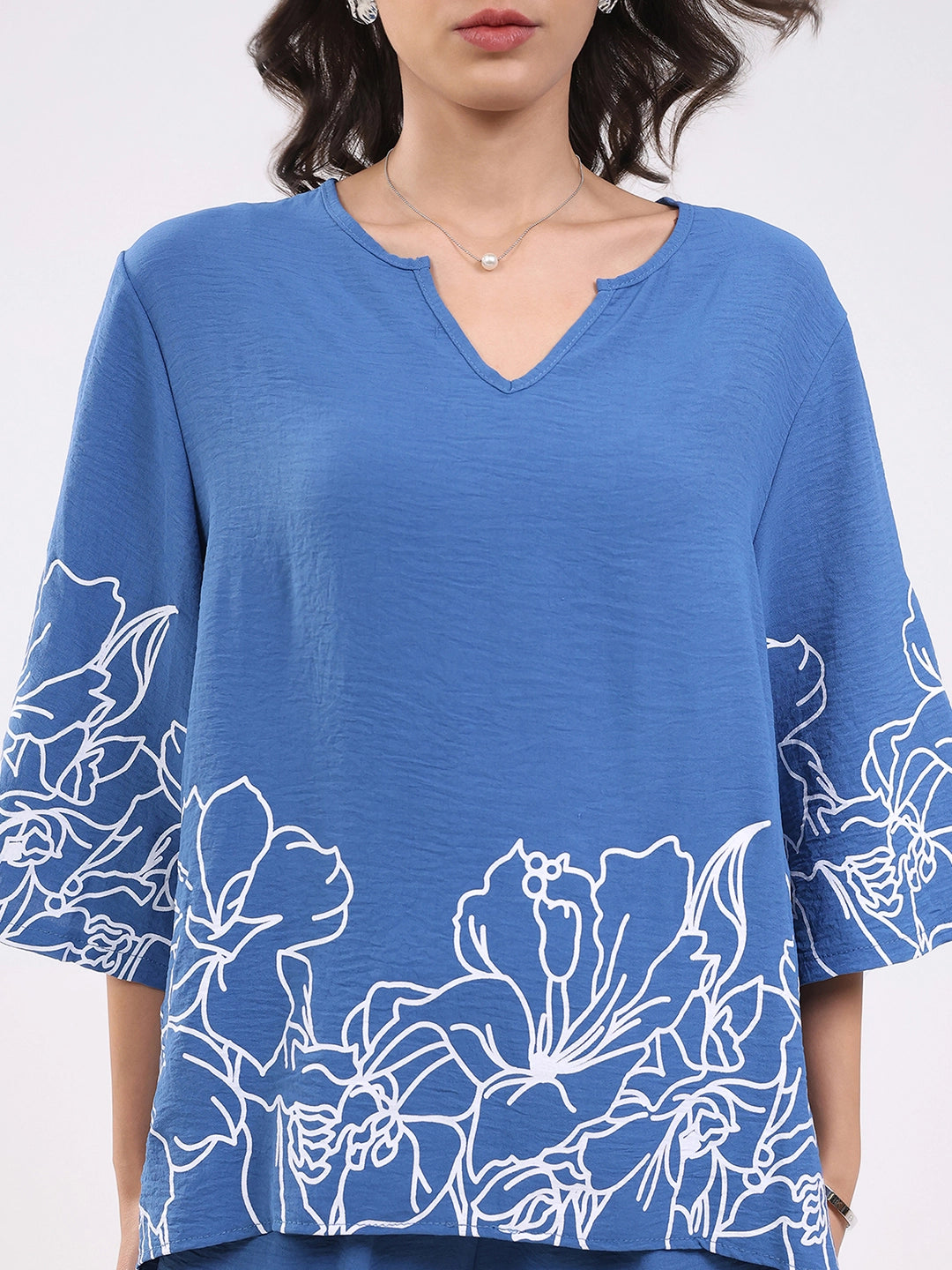 Blue Printed Rayon Blend Loungewear - Global Republic