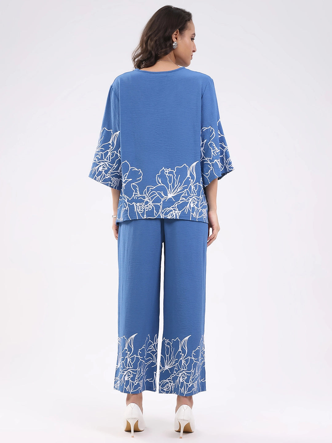 Blue Printed Rayon Blend Loungewear - Global Republic