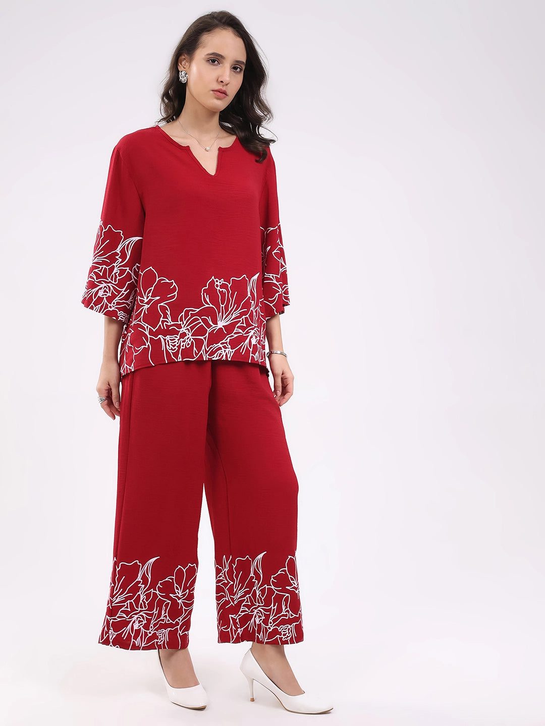 Magenta Printed Rayon Blend Loungewear - Global Republic