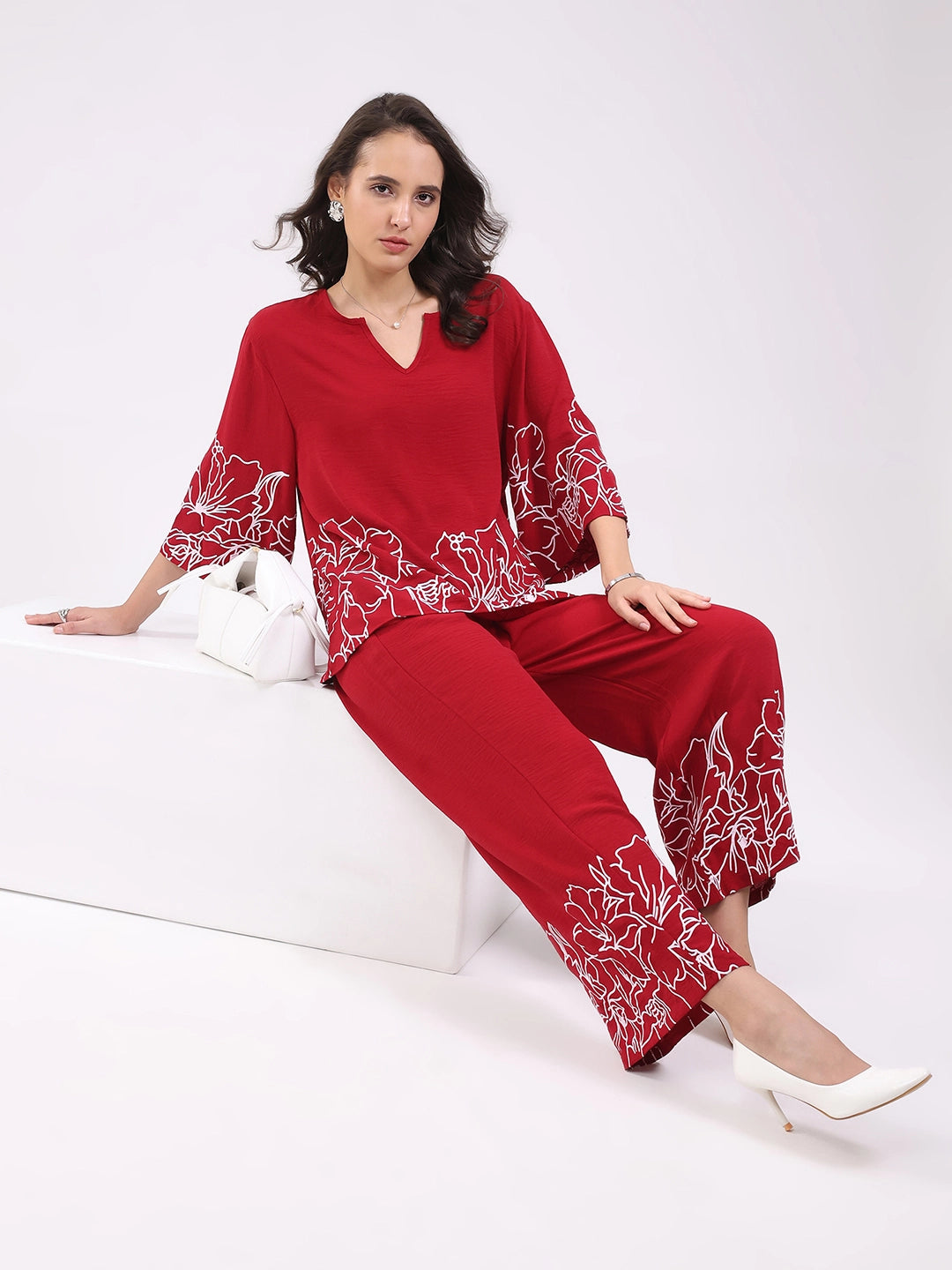 Magenta Printed Rayon Blend Loungewear - Global Republic