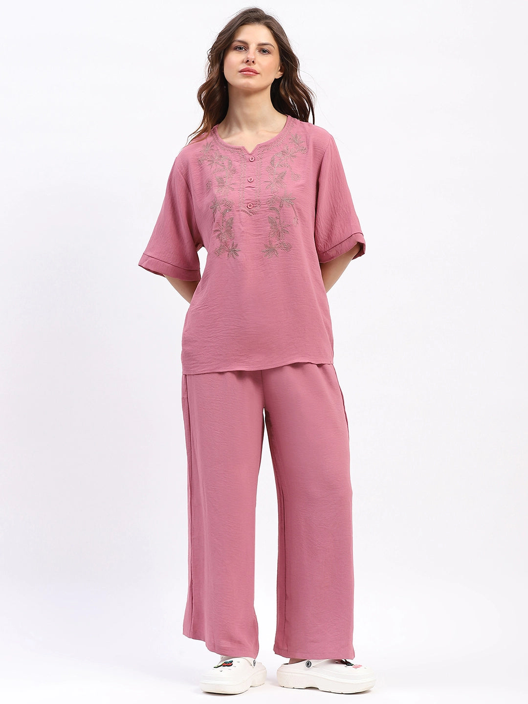 Embroidered Yoke Rayon Co-ord Set - Global Republic