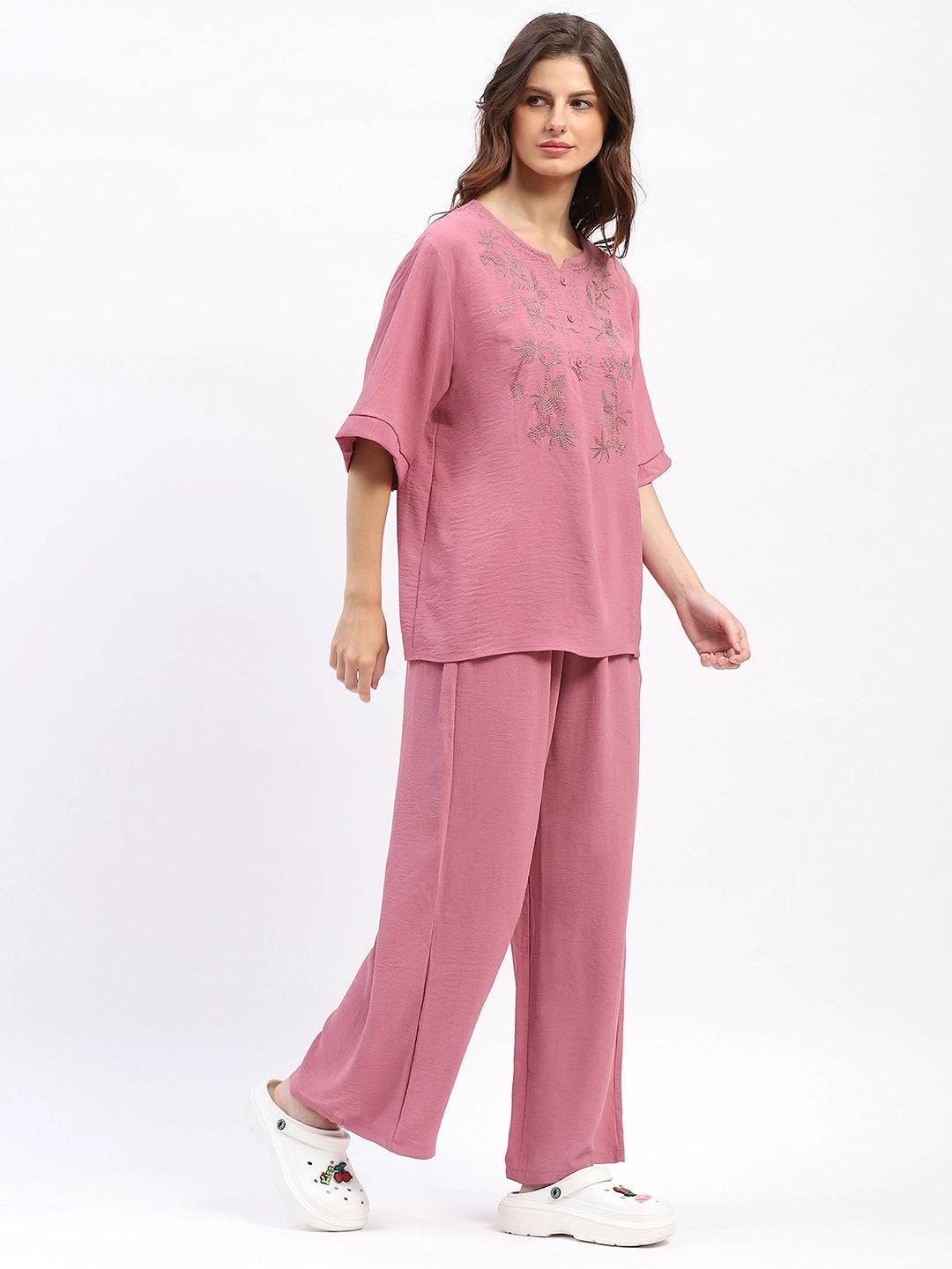 Embroidered Yoke Rayon Co-ord Set - Global Republic