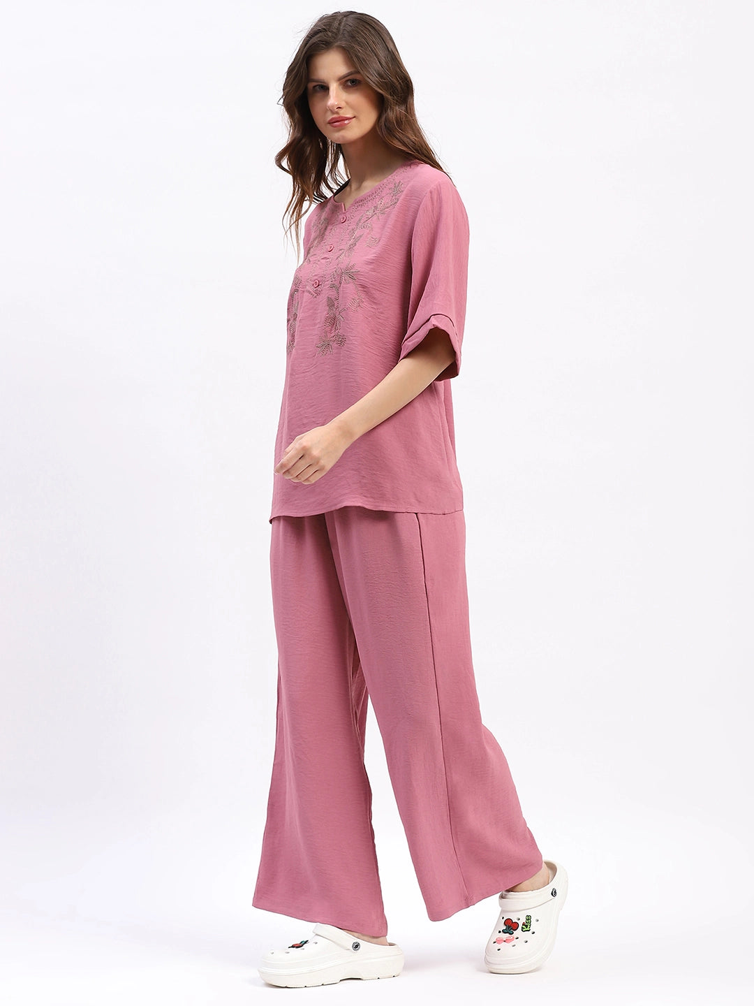 Embroidered Yoke Rayon Co-ord Set - Global Republic