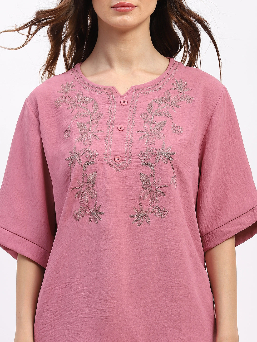 Embroidered Yoke Rayon Co-ord Set - Global Republic
