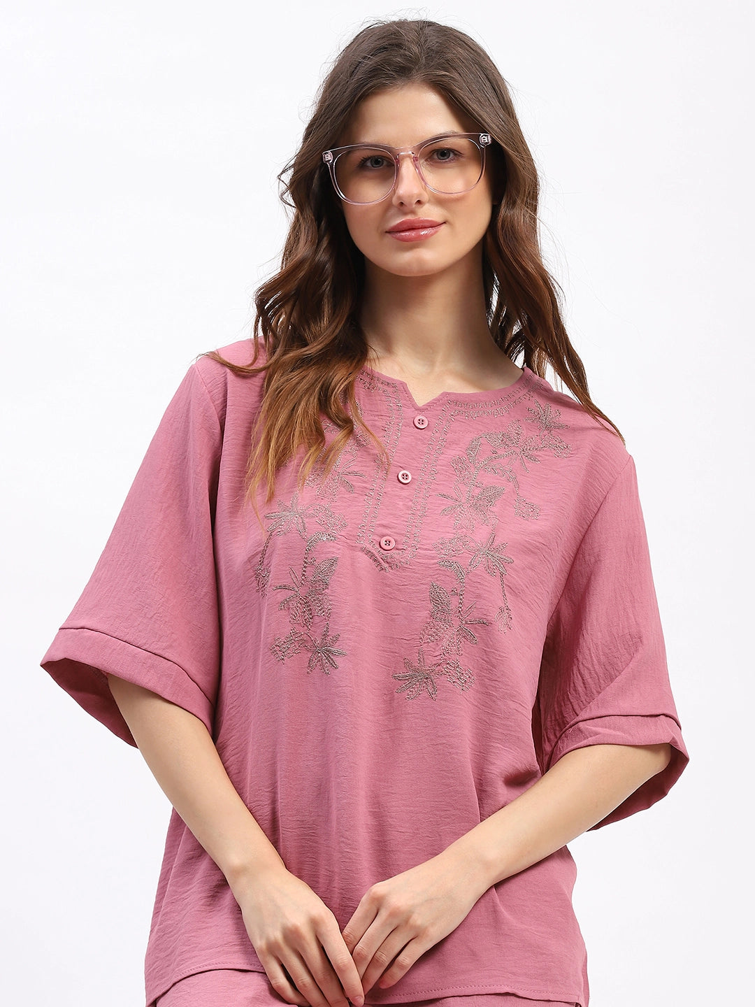 Embroidered Yoke Rayon Co-ord Set - Global Republic