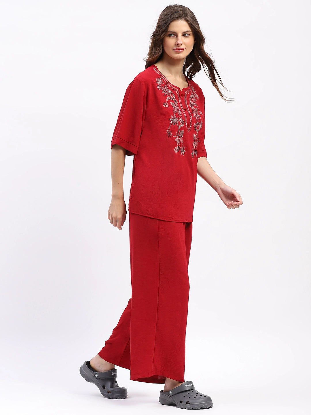 Embroidered Yoke Rayon Co-ord Set