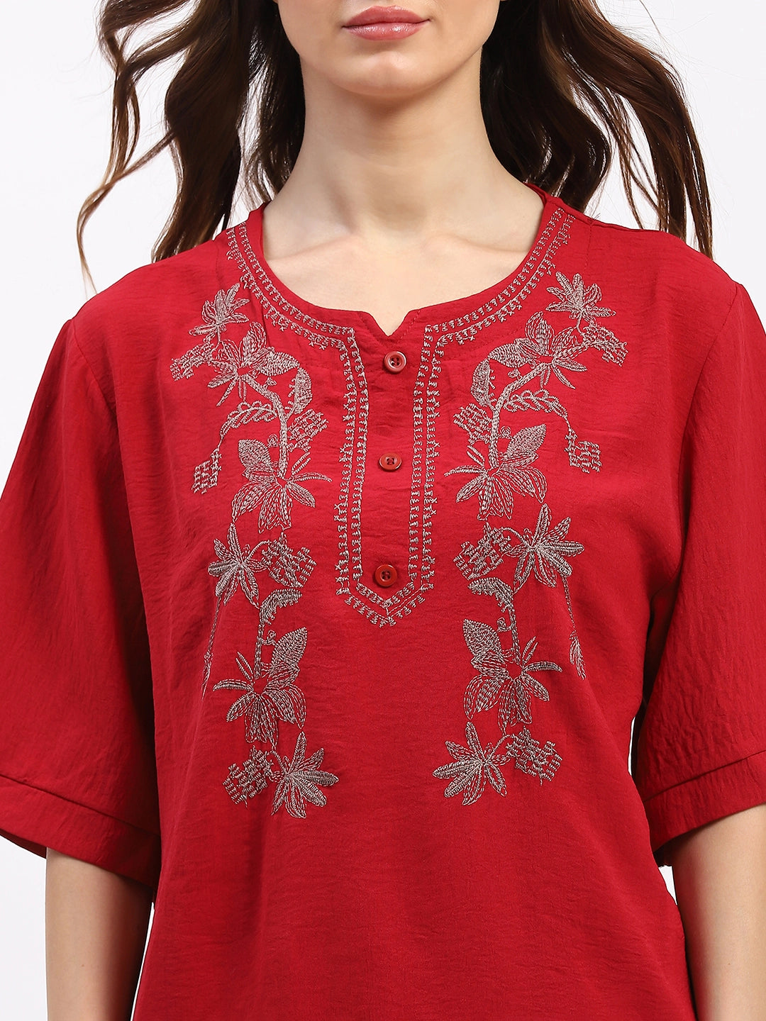 Embroidered Yoke Rayon Co-ord Set - Global Republic