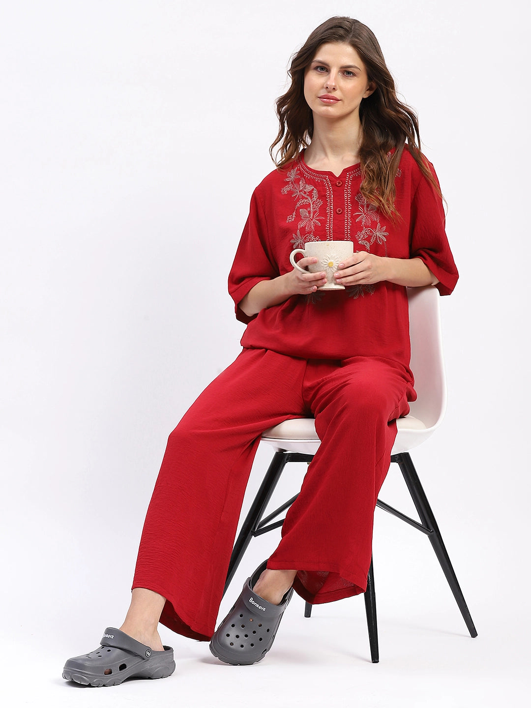 Embroidered Yoke Rayon Co-ord Set - Global Republic