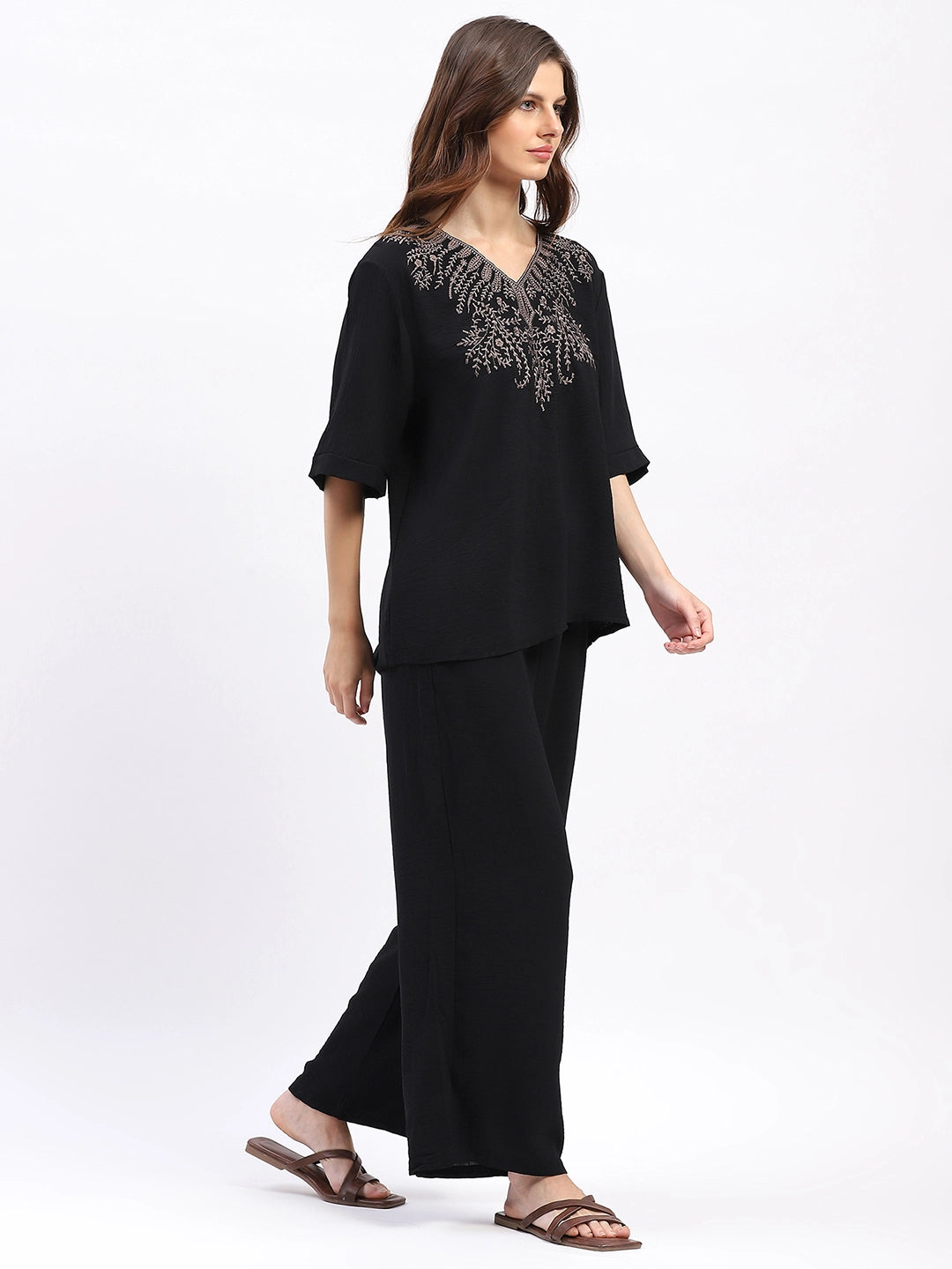 Embroidered Yoke Rayon Co-ord Set - Global Republic