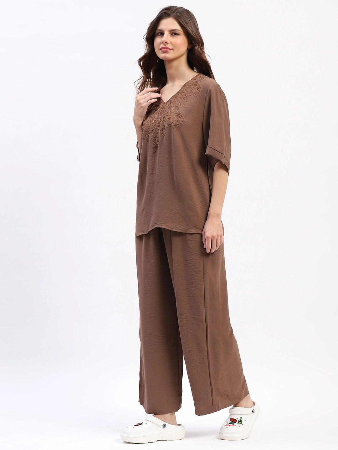 Embroidered Yoke Rayon Co-ord Set - Global Republic