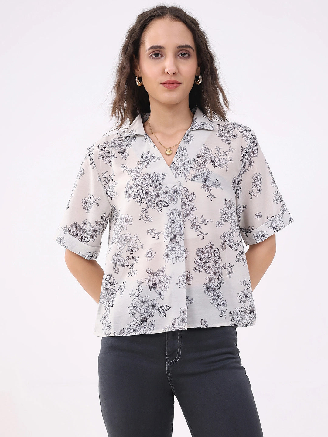 Cream Floral Print Blouson Top - Global Republic