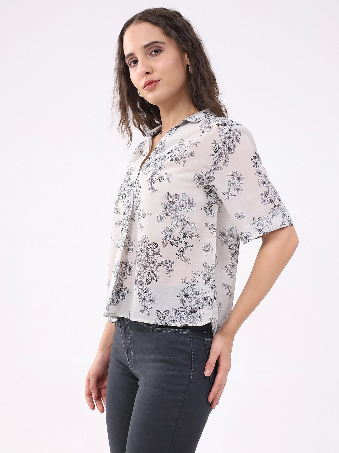 Cream Floral Print Blouson Top - Global Republic
