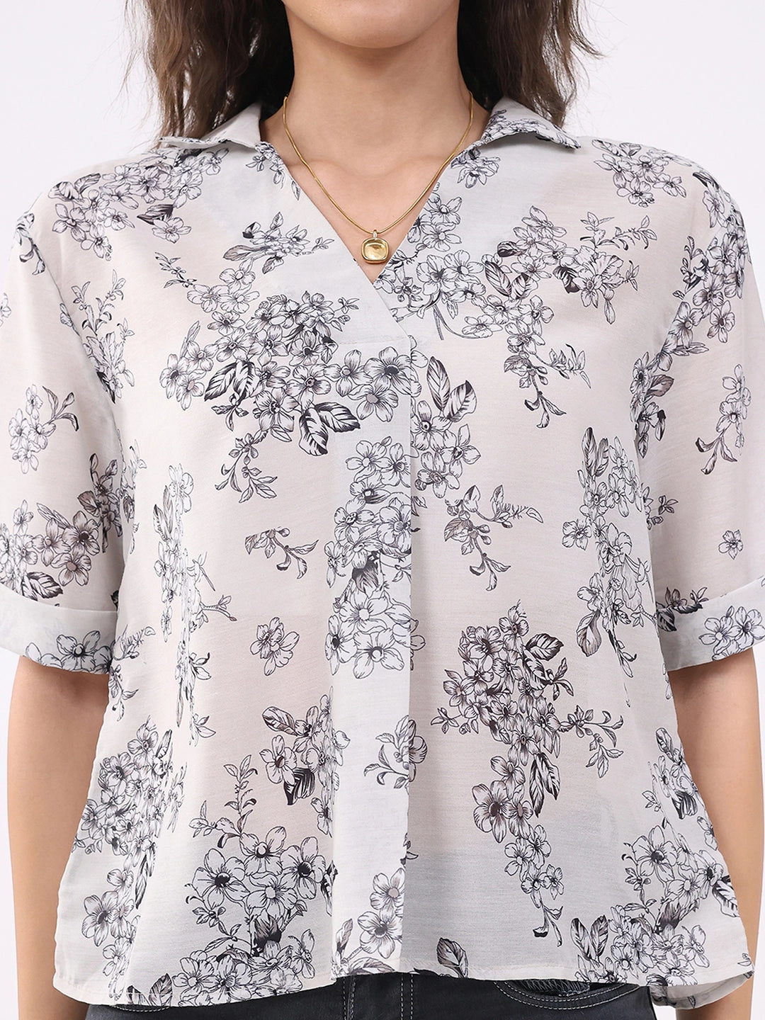 Cream Floral Print Blouson Top - Global Republic