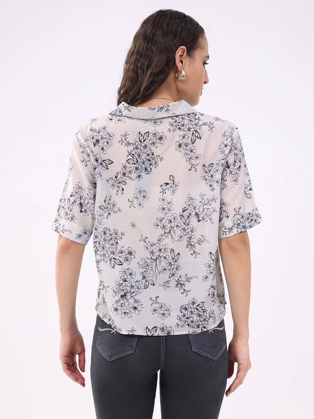 Cream Floral Print Blouson Top - Global Republic