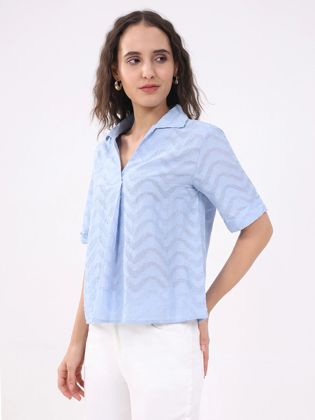 Blue Blouson Dobby Cotton Top - Global Republic
