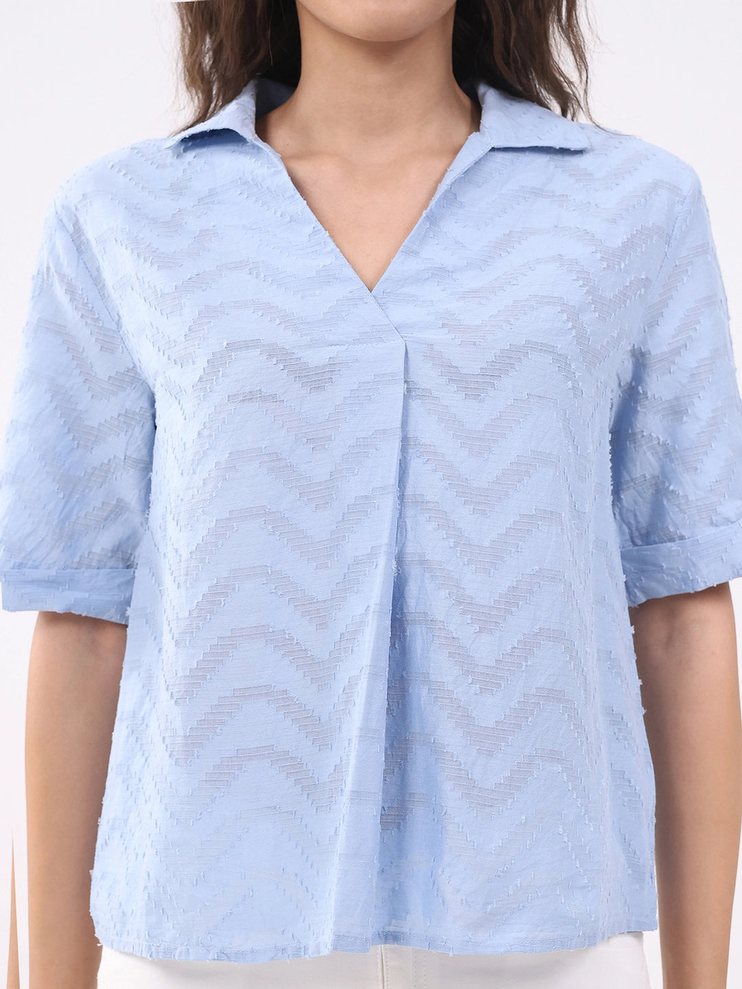Blue Blouson Dobby Cotton Top - Global Republic