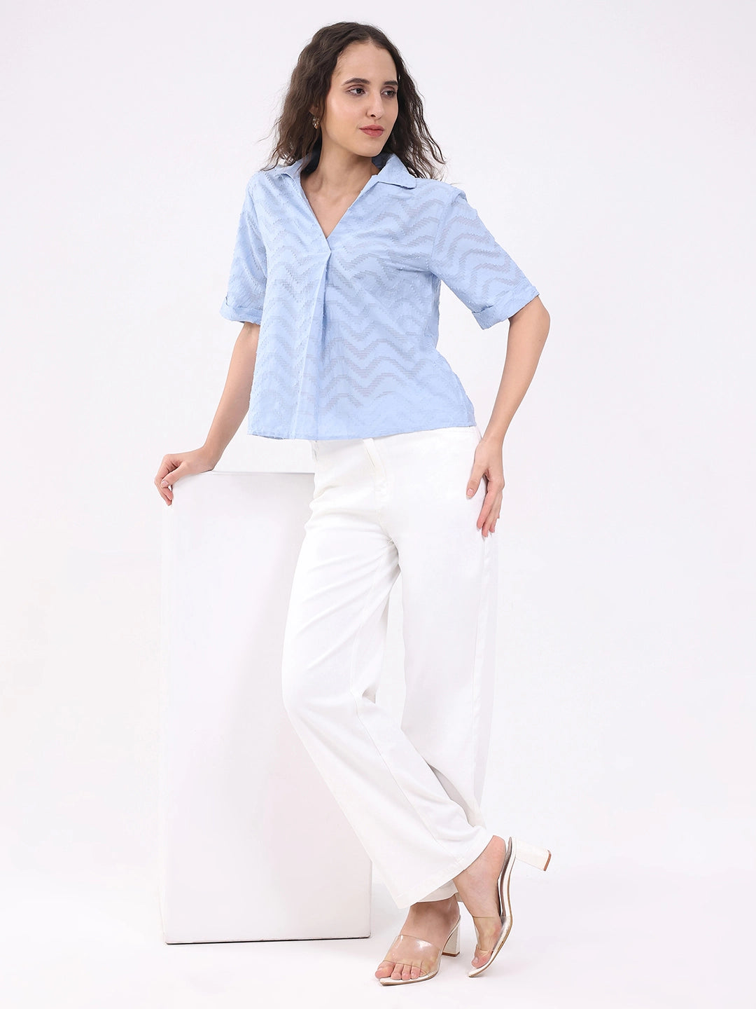 Blue Blouson Dobby Cotton Top - Global Republic